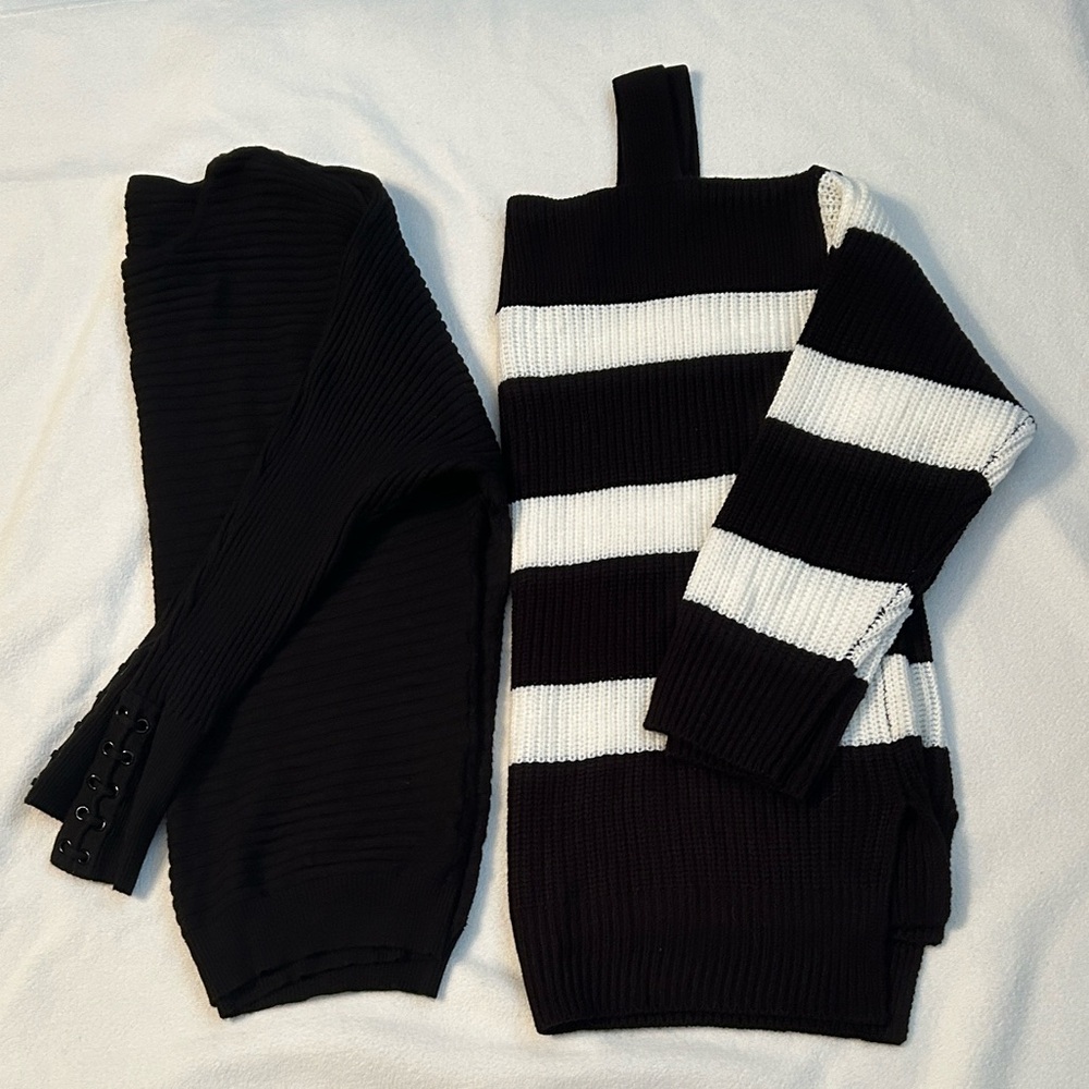 Women Sweater- One Black and White Striped & One Black NY&Co. Size L